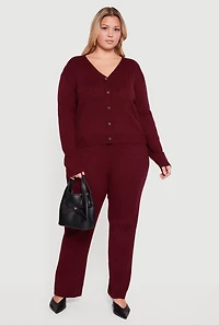 Plus Cable Knit Drawstring Waist Pull On Pants