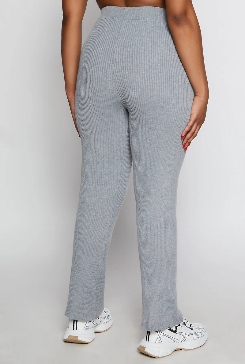 Womens Plus Size Ribbed Knit Pants, Grey, Size 2X
