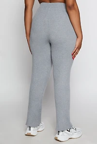 Womens Plus Size Ribbed Knit Pants, Grey, Size 2X