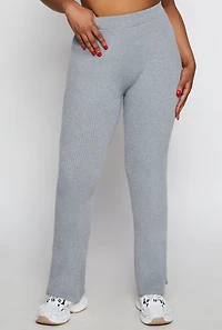 Womens Plus Size Ribbed Knit Pants, Grey, Size 2X