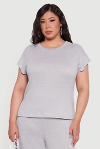 Womens Plus Marled Brushed Knit Cap Sleeve Blouse,