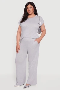 Womens Plus Size Marled Brushed Knit Crew Neck Blouse, Grey, Size 1X