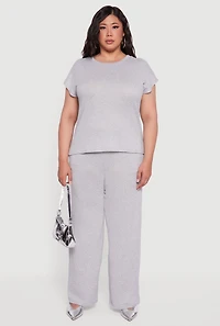 Womens Plus Marled Brushed Knit Cap Sleeve Blouse,