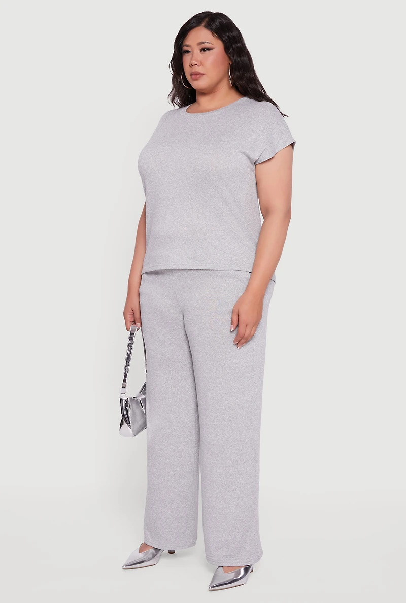 Womens Plus Marled Brushed Knit Cap Sleeve Blouse,
