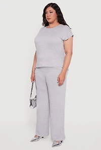 Womens Plus Marled Brushed Knit Cap Sleeve Blouse,