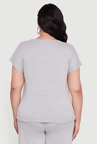Womens Plus Marled Brushed Knit Cap Sleeve Blouse,