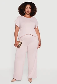 Womens Plus Size Marled Brushed Knit Crew Neck Blouse, Pink, Size 3X