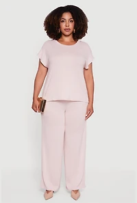 Womens Plus Size Marled Brushed Knit Crew Neck Blouse, Pink, Size 3X
