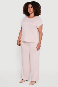 Womens Plus Size Marled Brushed Knit Crew Neck Blouse, Pink, Size 3X