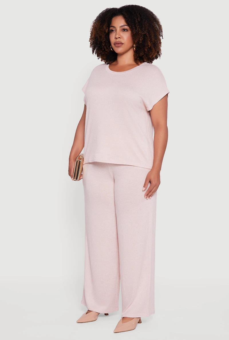 Plus Marled Brushed Knit Crew Neck Blouse