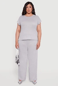 Womens Plus Marled Brushed Knit Wide Leg Pants, 2X