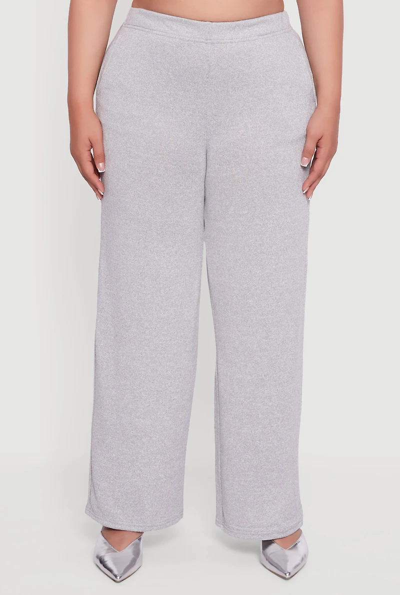 Womens Plus Marled Brushed Knit Wide Leg Pants, 3X