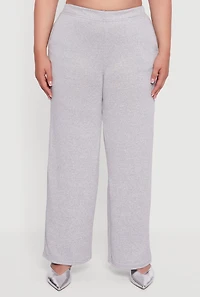 Womens Plus Marled Brushed Knit Wide Leg Pants, 3X
