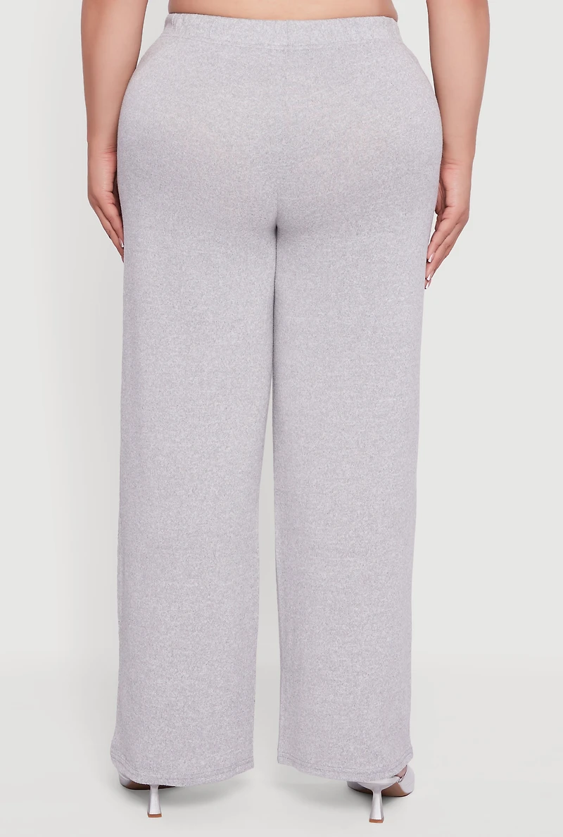 Womens Plus Marled Brushed Knit Wide Leg Pants, 3X