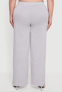 Womens Plus Marled Brushed Knit Wide Leg Pants, 3X