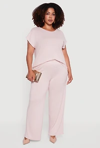 Plus Marled Brushed Knit Wide Leg Pants