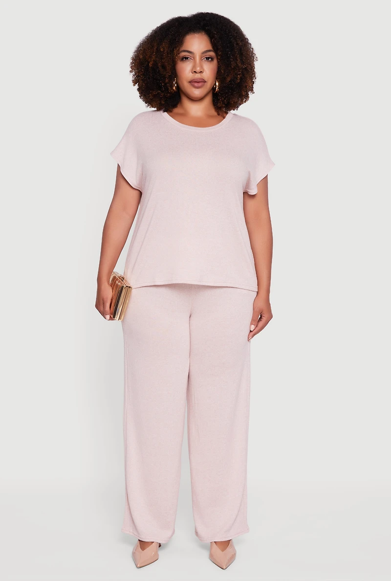 Plus Marled Brushed Knit Wide Leg Pants