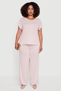 Plus Marled Brushed Knit Wide Leg Pants