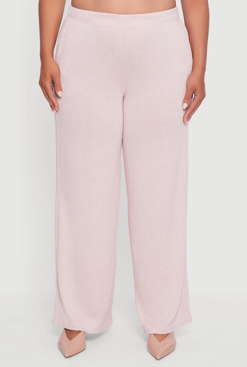 Plus Marled Brushed Knit Wide Leg Pants