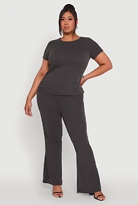 Womens Plus Size Ribbed Knit Classic Fit Solid Crew Neck T-Shirt, Grey, Size 2X