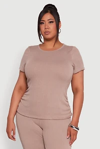 Womens Plus Ribbed Knit Classic Fit Solid Crew Neck T-Shirt,