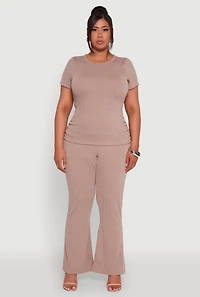 Womens Plus Ribbed Knit Classic Fit Solid Crew Neck T-Shirt,