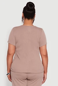 Womens Plus Ribbed Knit Classic Fit Solid Crew Neck T-Shirt,