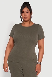 Womens Plus Size Ribbed Knit Classic Fit Solid Crew Neck T-Shirt, Green, Size 1X