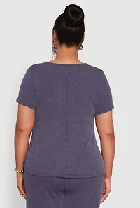 Womens Plus Ribbed Knit Classic Fit Solid Crew Neck T-Shirt, Blue,