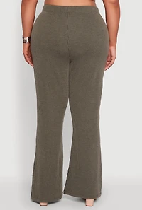 Womens Plus High Waisted Ribbed Knit Flare Leg Pants, 2X