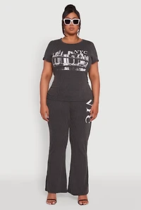 Womens Plus Size Ribbed Knit NYC Bridge Graphic Tee, Grey, Size 3X