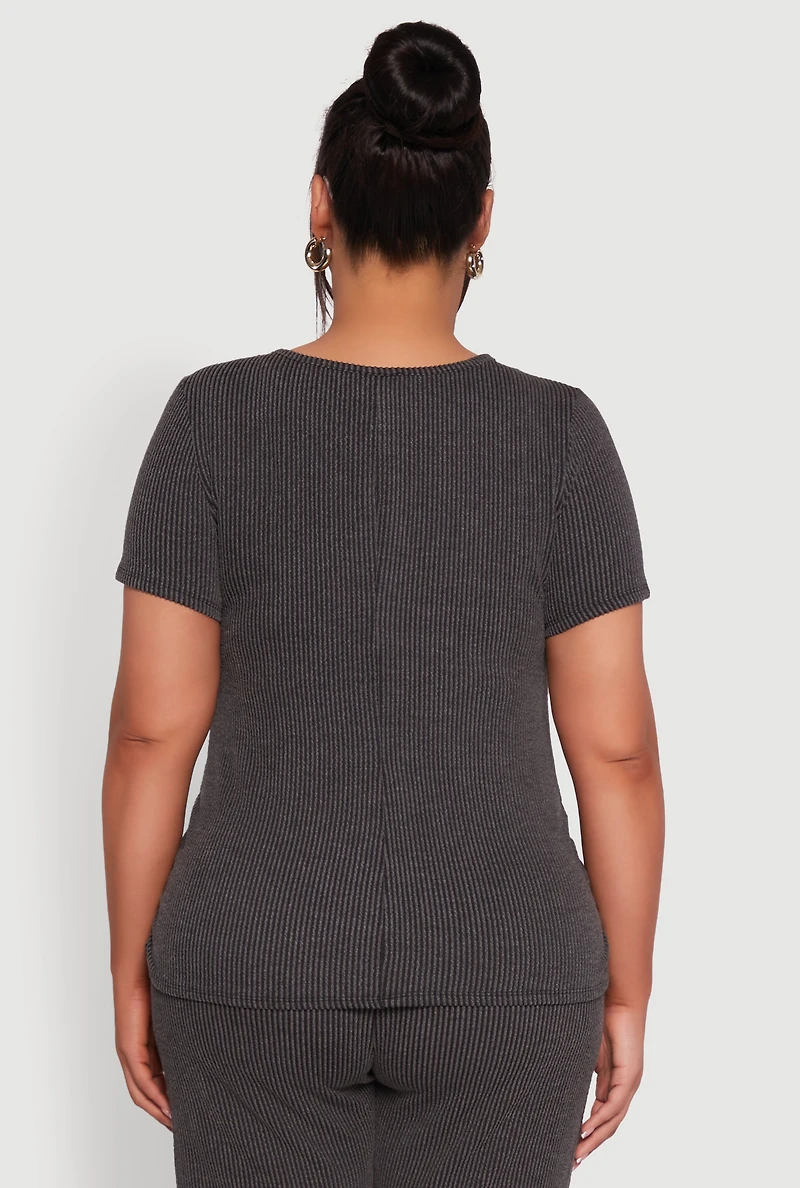 Womens Plus Size Ribbed Knit NYC Bridge Graphic Tee, Grey, Size 3X
