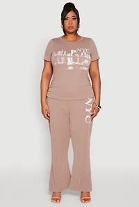 Womens Plus Ribbed Knit NYC Bridge Graphic Tee,