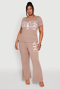 Womens Plus Ribbed Knit NYC Bridge Graphic Tee,