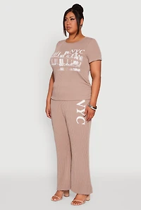 Womens Plus Ribbed Knit NYC Bridge Graphic Tee,