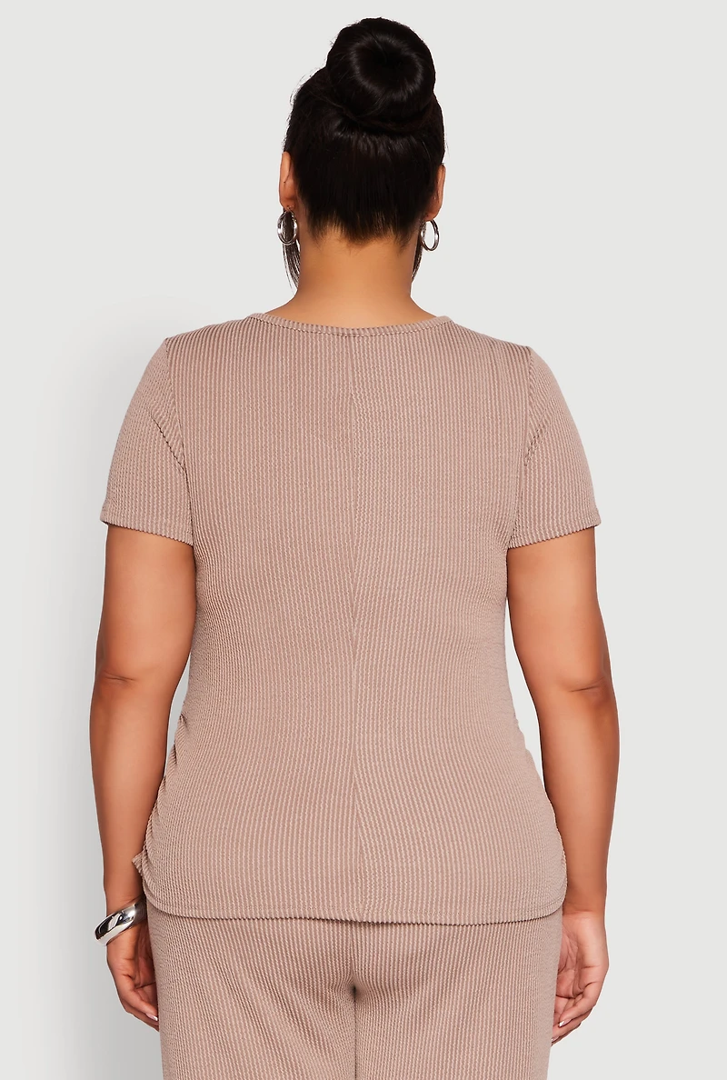 Womens Plus Size Ribbed Knit NYC Bridge Graphic Tee, Beige, Size 3X