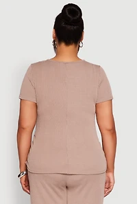 Womens Plus Size Ribbed Knit NYC Bridge Graphic Tee, Beige, Size 3X