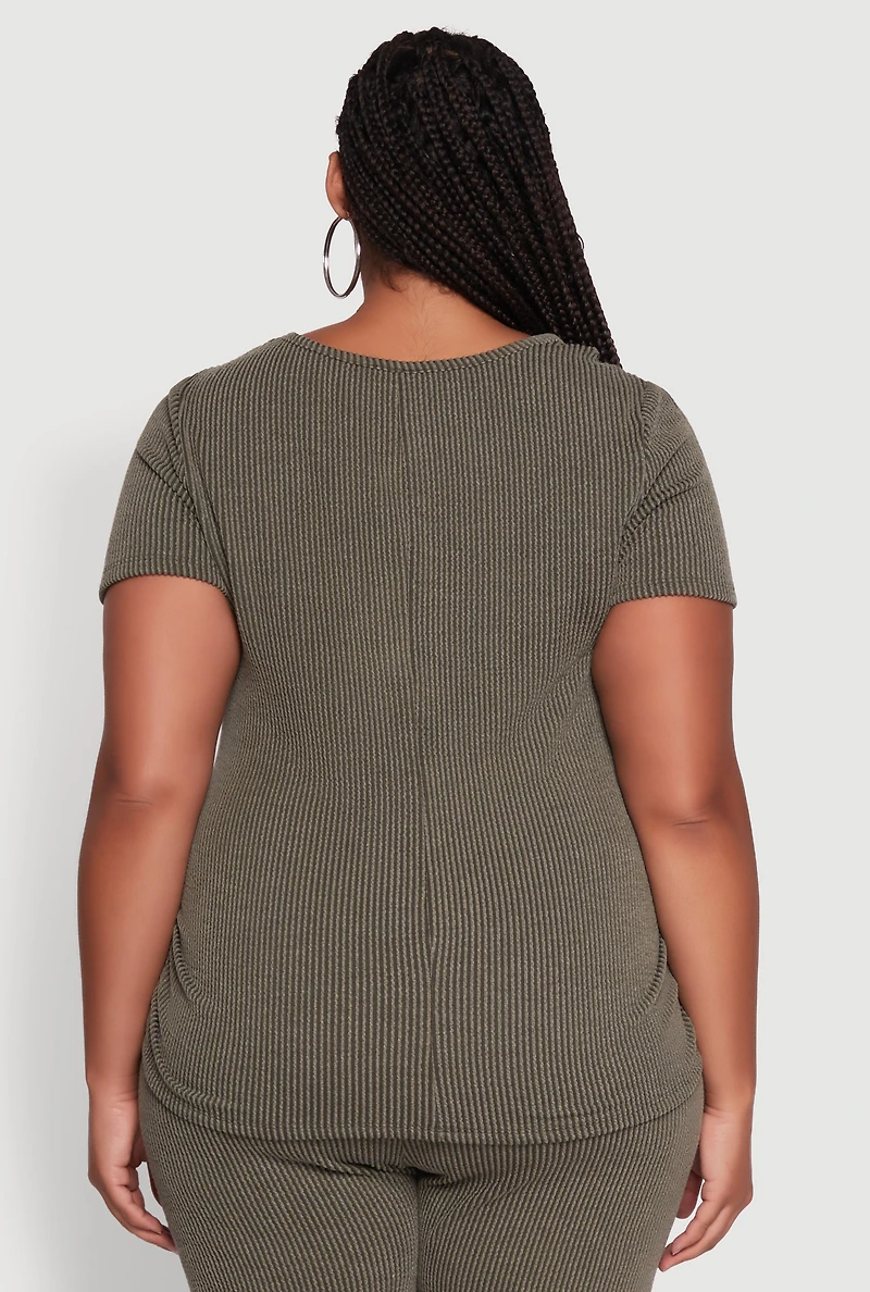 Womens Plus Size Ribbed Knit NYC Bridge Graphic Tee, Green, Size 2X
