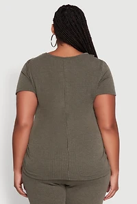 Womens Plus Size Ribbed Knit NYC Bridge Graphic Tee, Green, Size 2X