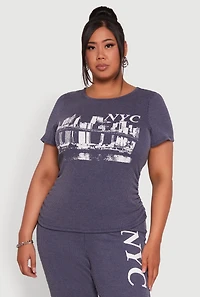 Womens Plus Ribbed Knit NYC Bridge Graphic Tee,