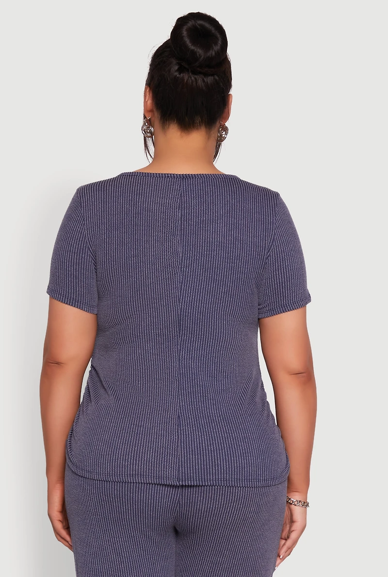 Womens Plus Size Ribbed Knit NYC Bridge Graphic Tee, Blue, Size 1X