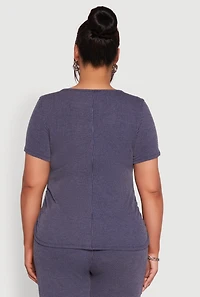 Womens Plus Size Ribbed Knit NYC Bridge Graphic Tee, Blue, Size 1X