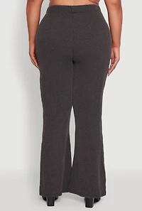 Womens Plus NYC Graphic High Waisted Ribbed Knit Flare Pants,