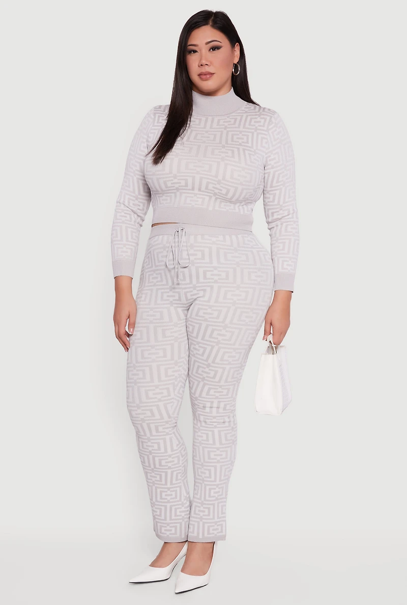 Plus Geometric Cropped Sweater