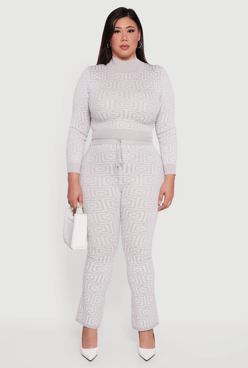 Plus Geometric Cropped Sweater