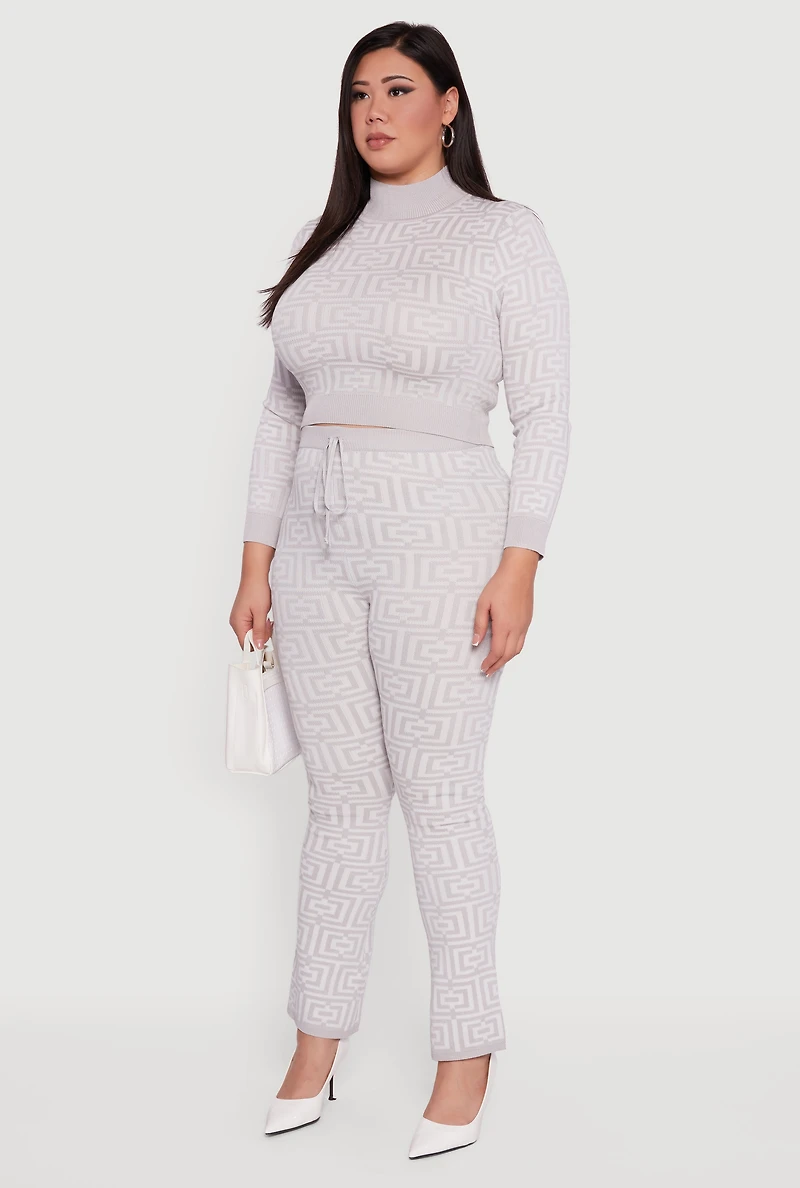 Plus Geometric Cropped Sweater