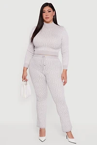 Plus Knitted Geometric Slim Bootcut Pants