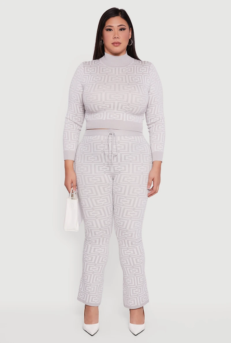 Plus Knitted Geometric Slim Bootcut Pants