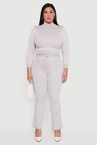 Plus Knitted Geometric Slim Bootcut Pants