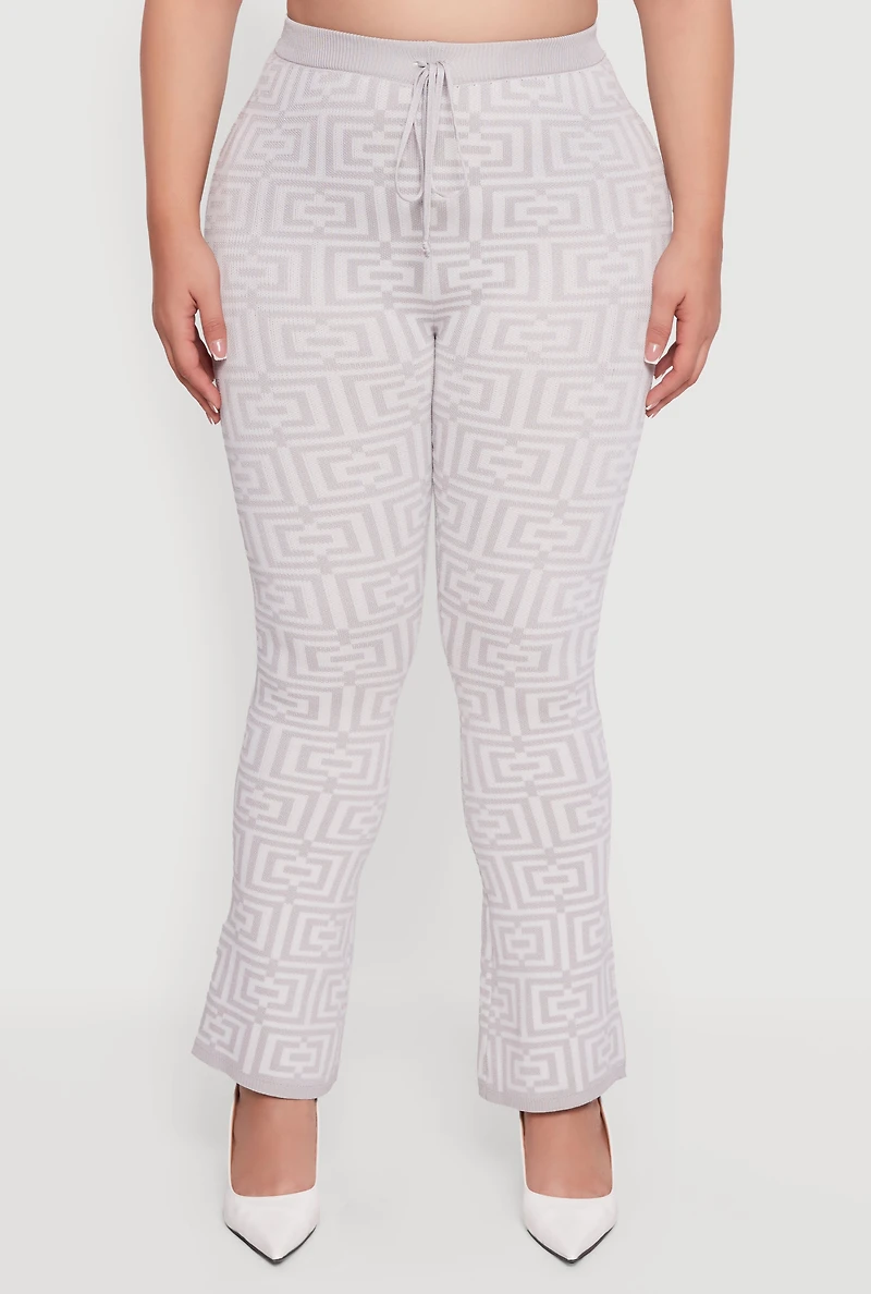 Plus Knitted Geometric Slim Bootcut Pants